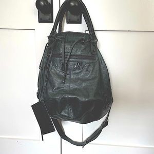 Balenciaga PomPom Bucket handbag, Dark Gray/Anthracite Distressed Leather